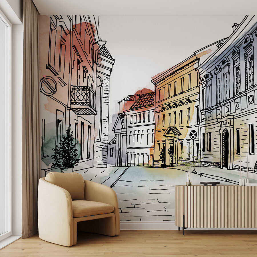 Dibujo de una calle con edificios Dibujo de una calle con edificios