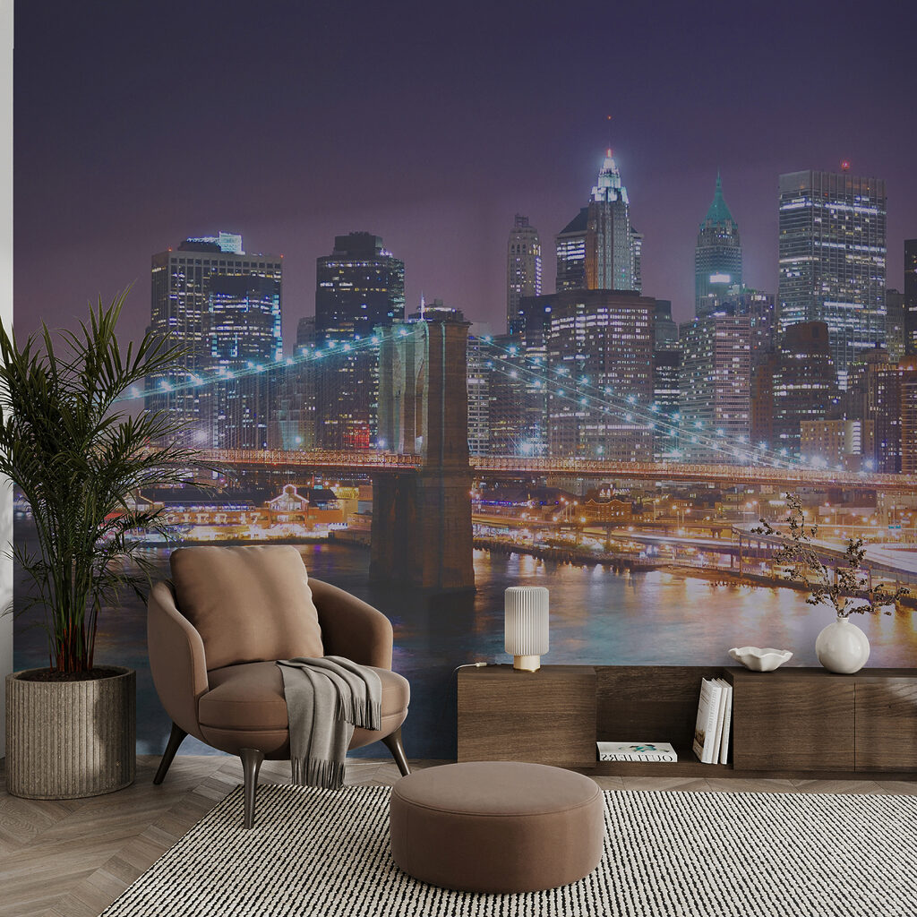 Bridge over a river with lights