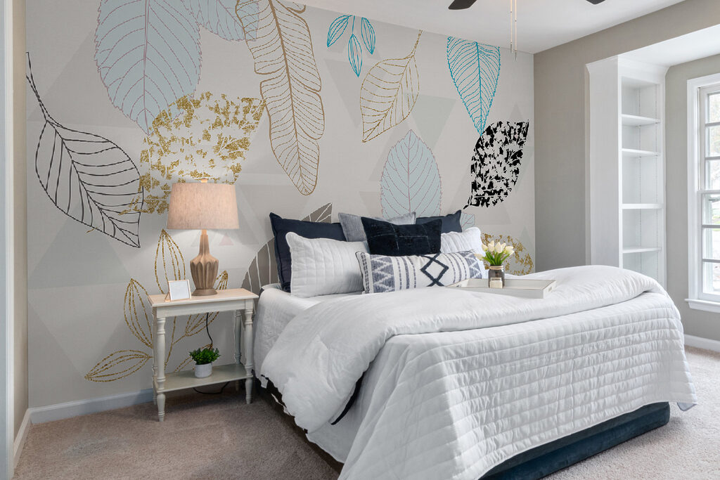 Pattern of leaves on a white background