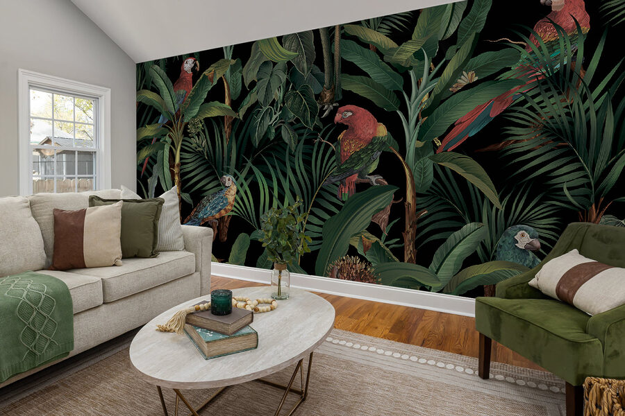 Papel pintado con pájaros y plantas Papel pintado con pájaros y plantas