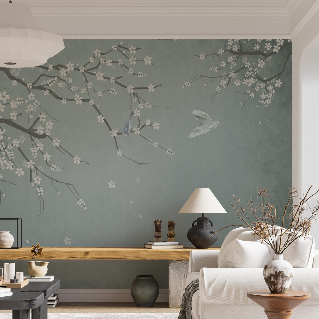 Bird flying over a tree branch