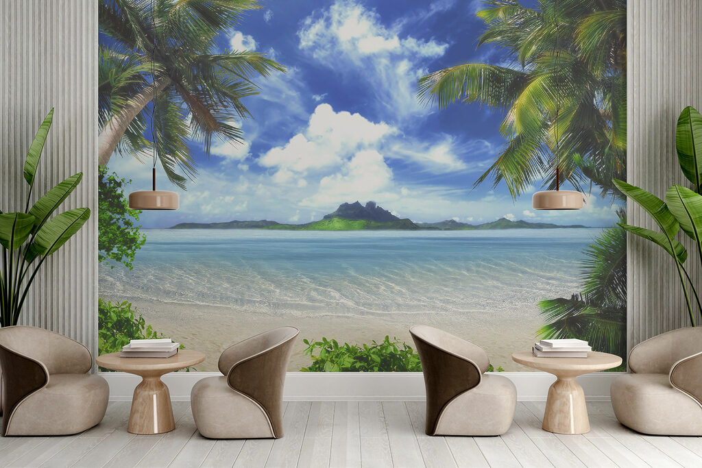 Beach with palm trees and blue water Beach with palm trees and blue water