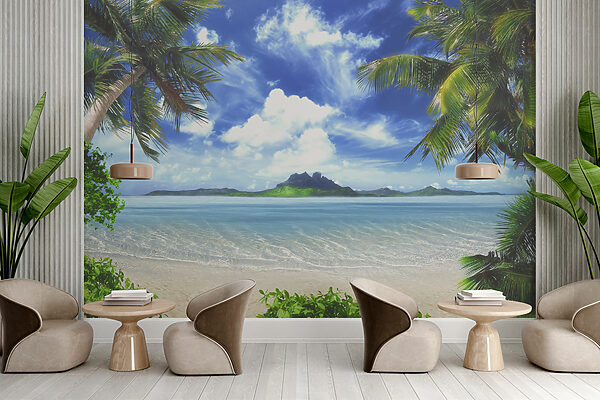 Beach with palm trees and blue water Beach with palm trees and blue water