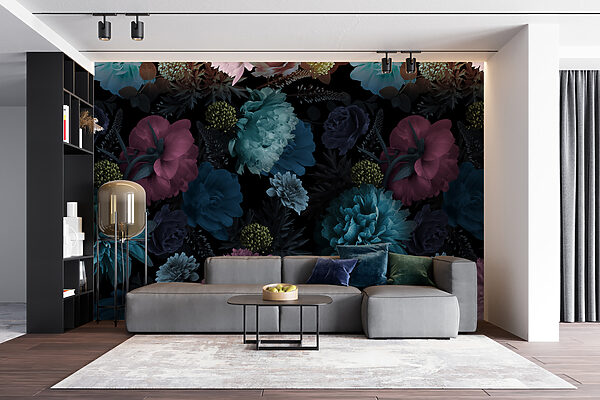 Vibrant floral pattern on black background Vibrant floral pattern on black background