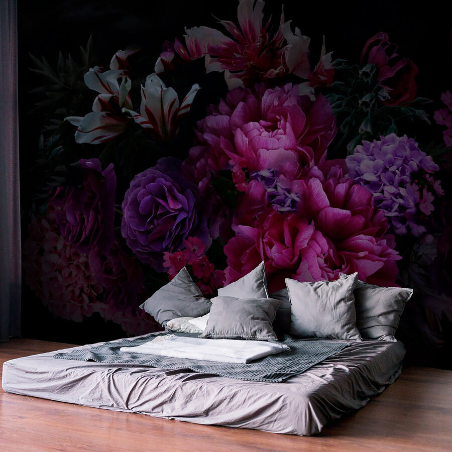 Grupo de flores sobre fondo negro