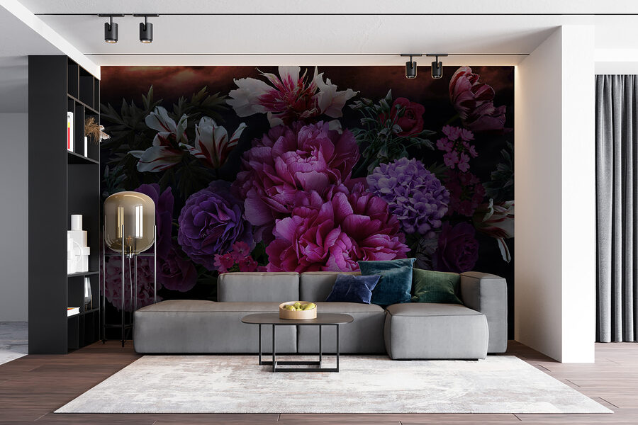 Grupo de flores sobre fondo negro