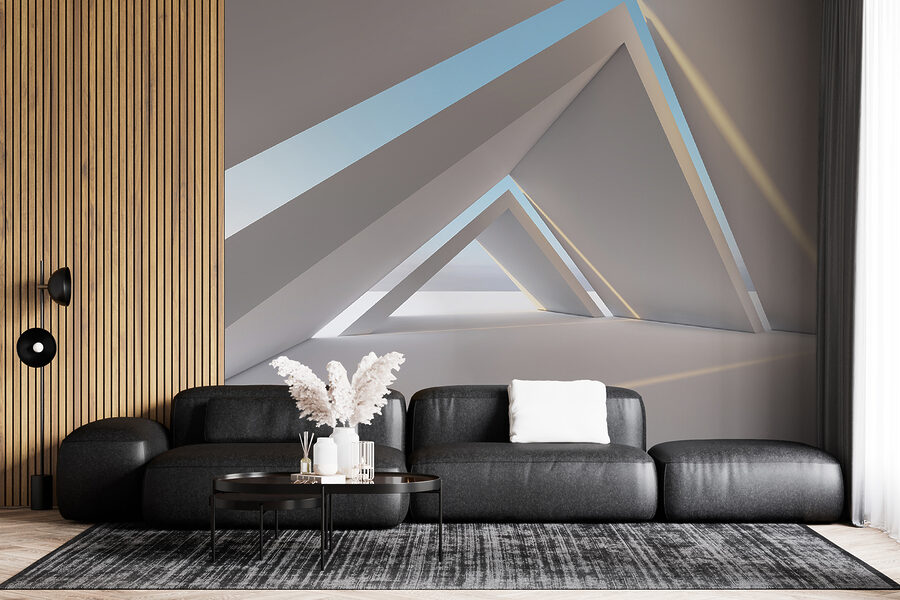 Habitación blanca con formas triangulares Habitación blanca con formas triangulares