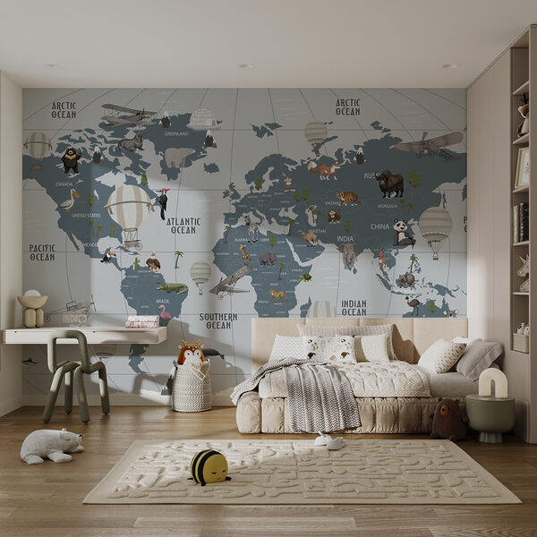 Map of the world with animals Map of the world with animals