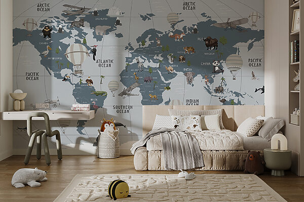 Map of the world with animals Map of the world with animals