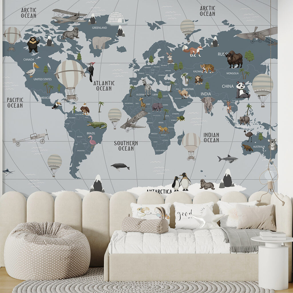 Map of the world with animals Map of the world with animals