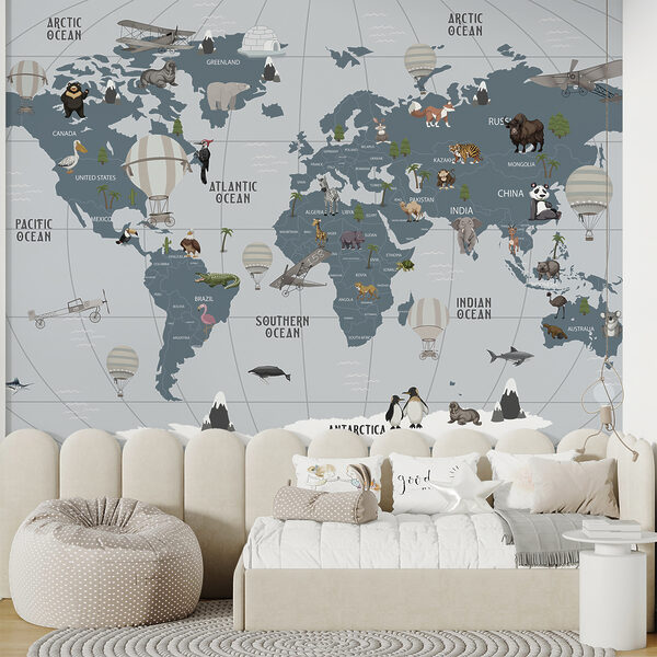 Map of the world with animals Map of the world with animals