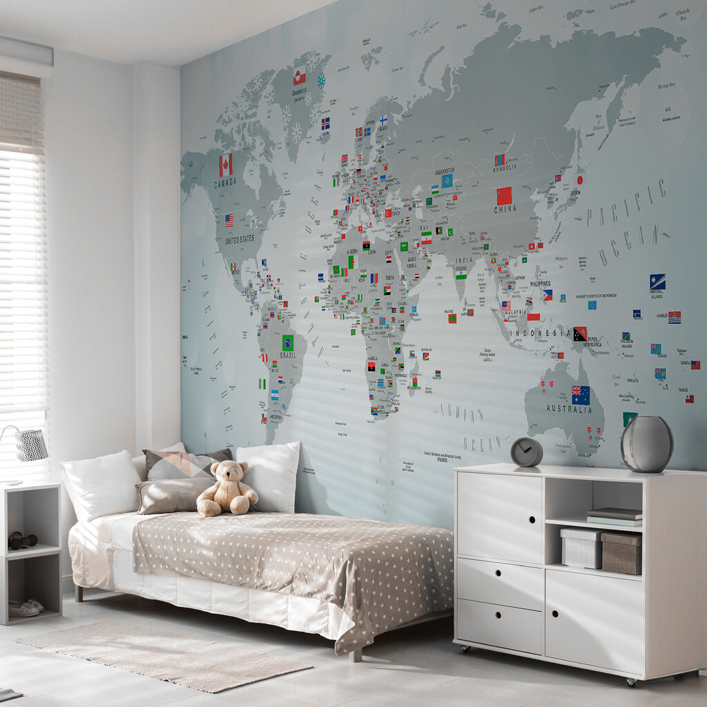 Map of the world with flags