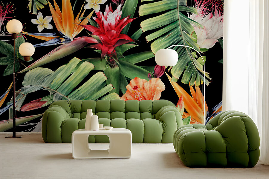 Motivo floral con flores y hojas