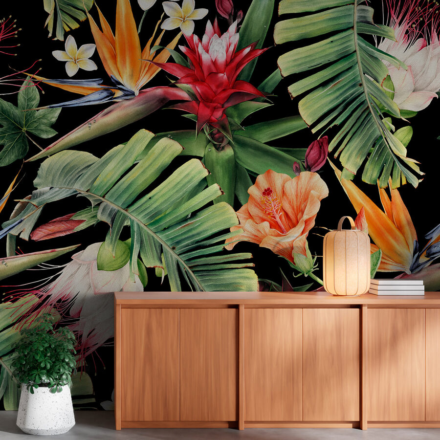 Motivo floral con flores y hojas