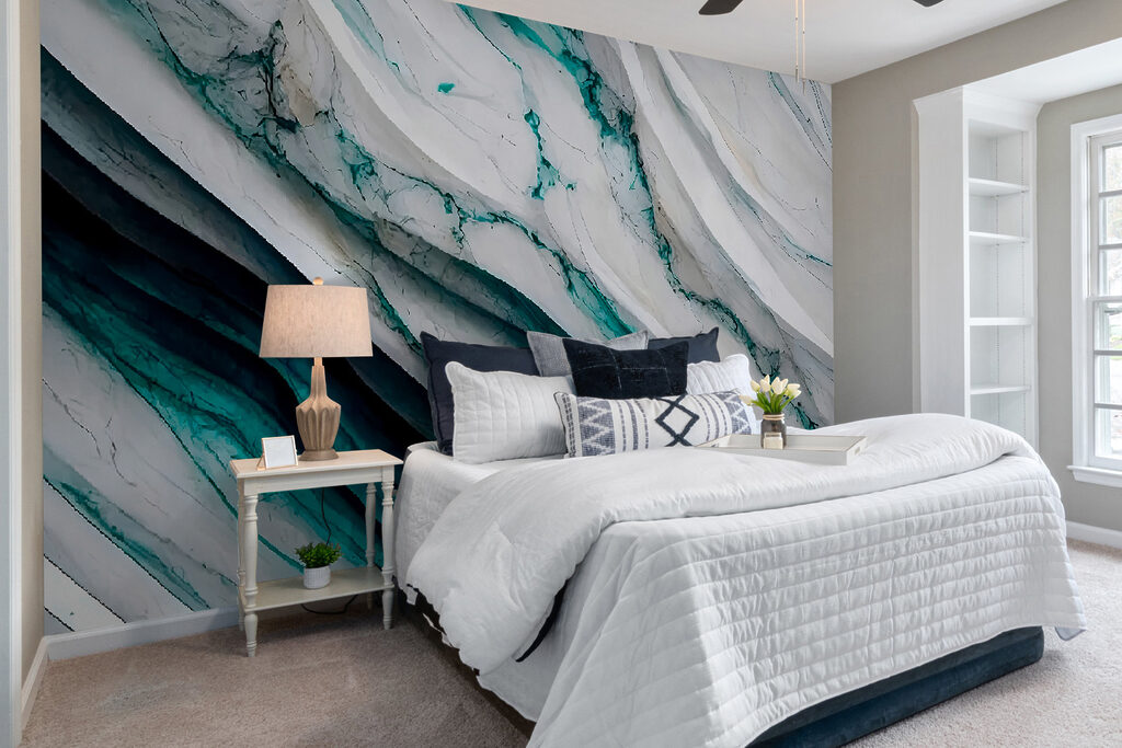 Textured waves of white and teal