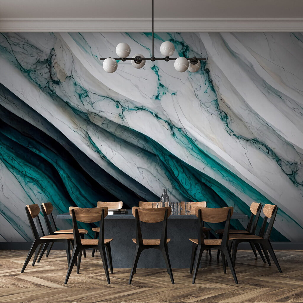 Textured waves of white and teal