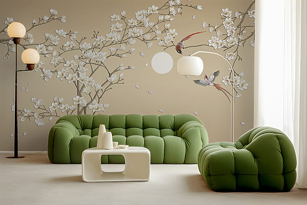 Árbol con flores blancas y pájaros Árbol con flores blancas y pájaros