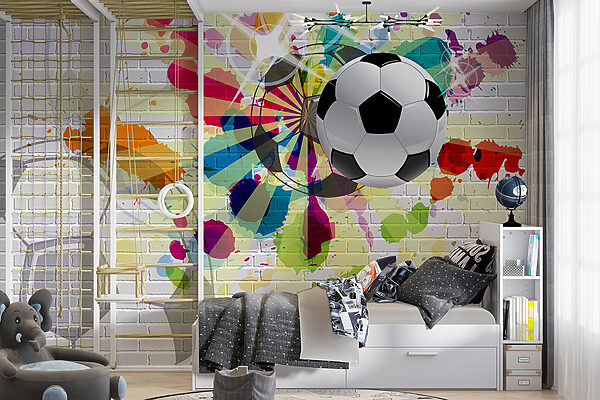 Balón de fútbol en una pared de ladrillos Balón de fútbol en una pared de ladrillos