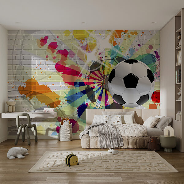 Balón de fútbol en una pared de ladrillos Balón de fútbol en una pared de ladrillos