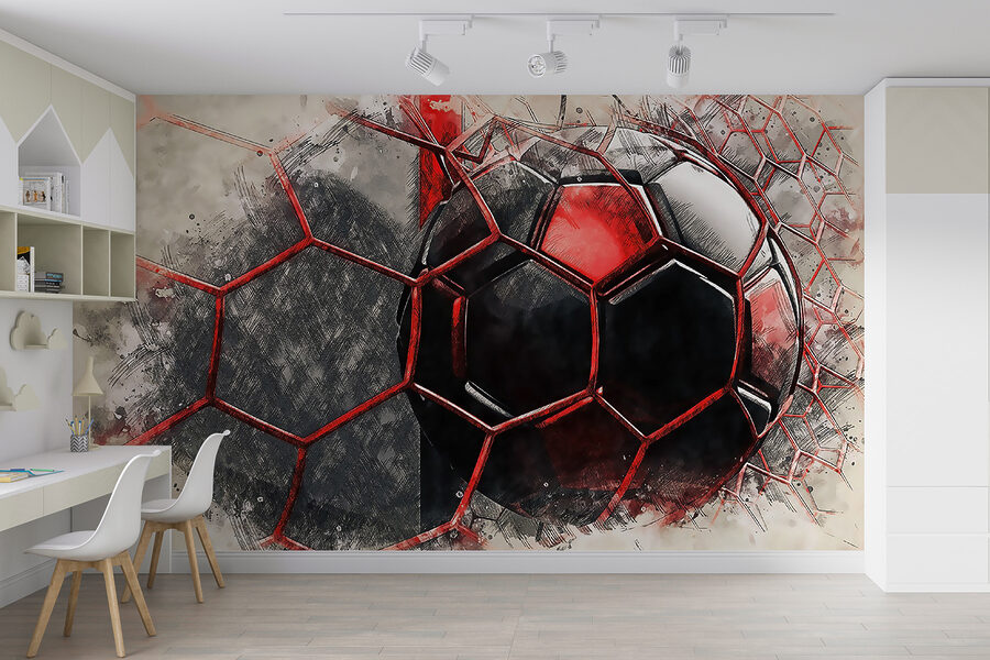 Balón de fútbol en una red