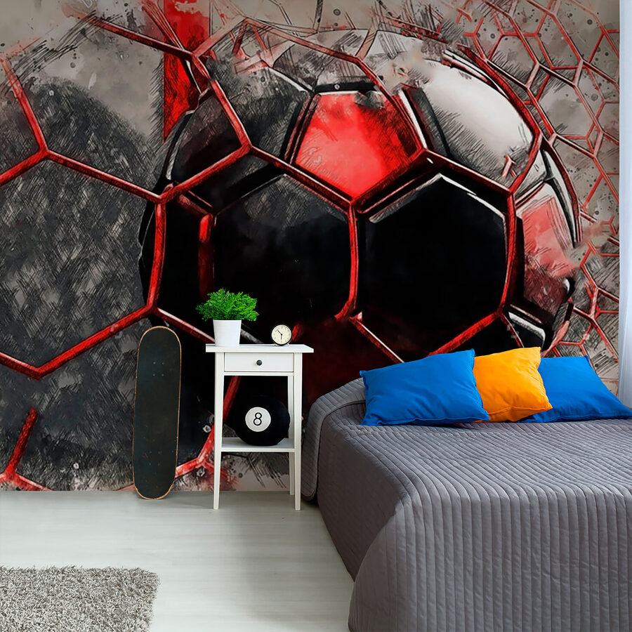 Balón de fútbol en una red
