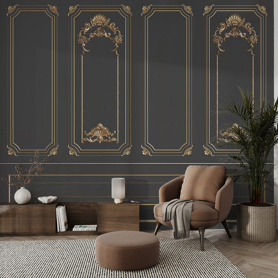 Fotomurales Elegantes paneles negros con detalles ornamentales. - Imagen 4