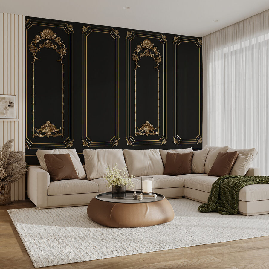Fotomurales Elegantes paneles negros con detalles ornamentales. - Imagen 5