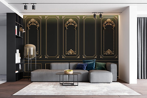 Elegantes paneles negros con detalles ornamentales Elegantes paneles negros con detalles ornamentales