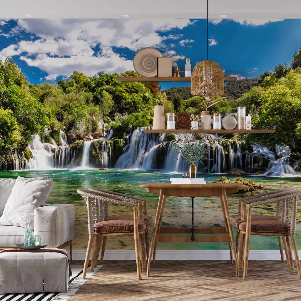 Krka National Park surrounded by trees and a blue sky