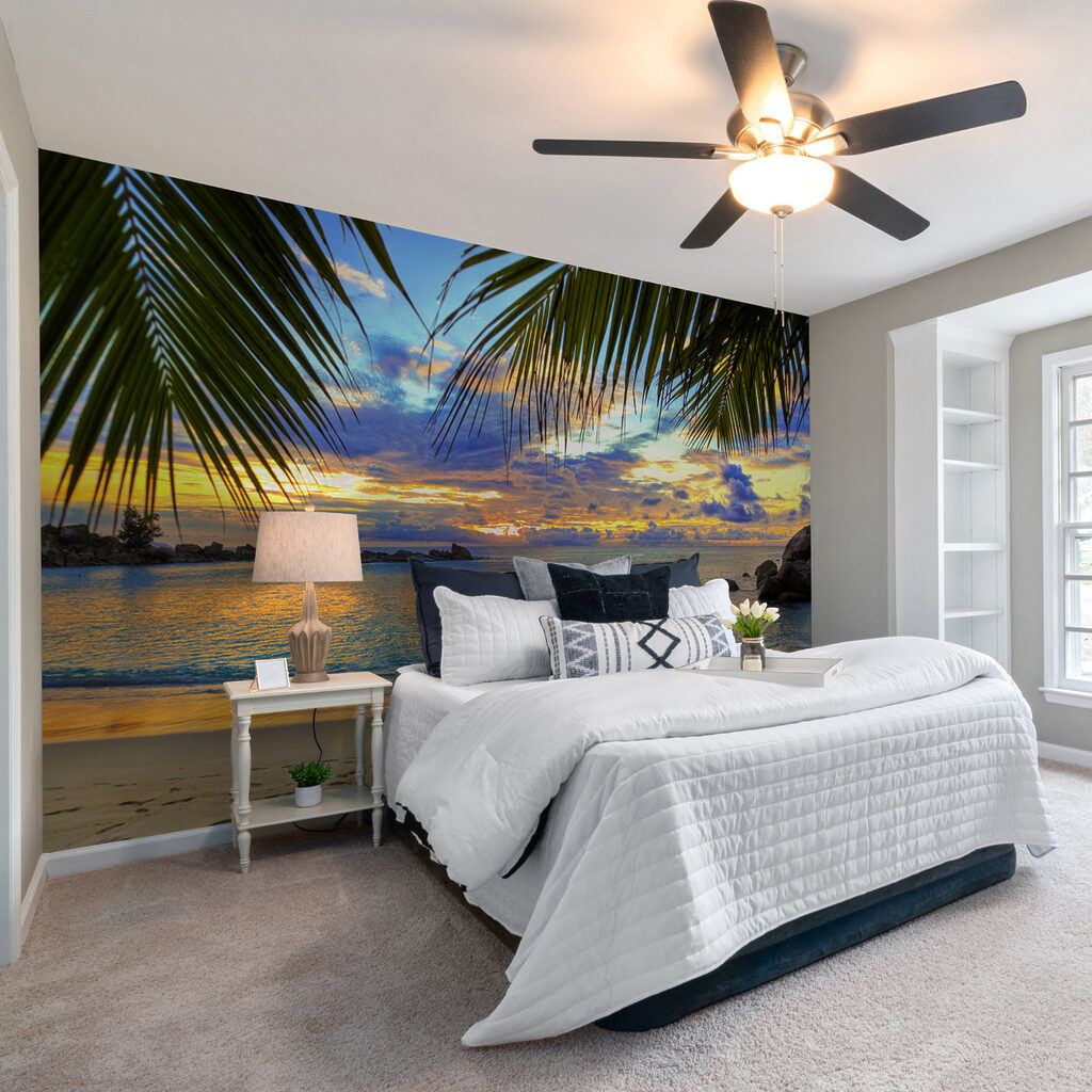 Beach with palm trees and water