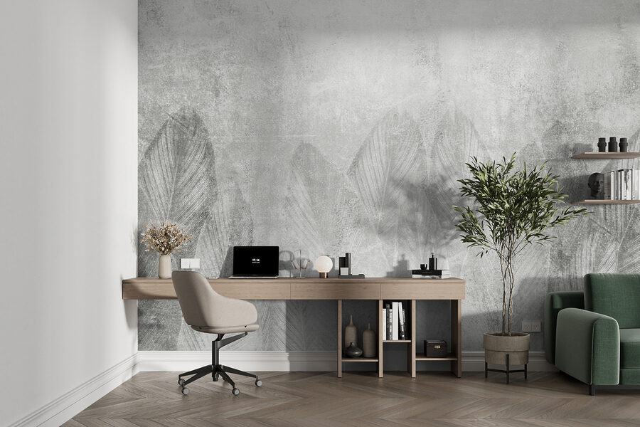 Fondo blanco y gris con hojas