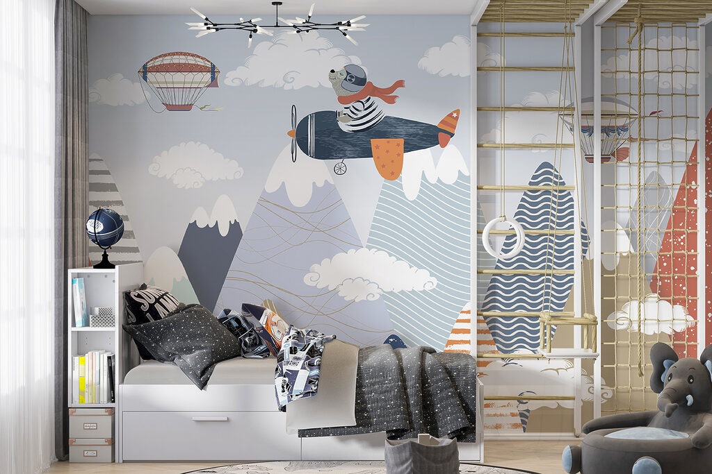 Cartoon bear flying on an airplane Cartoon bear flying on an airplane