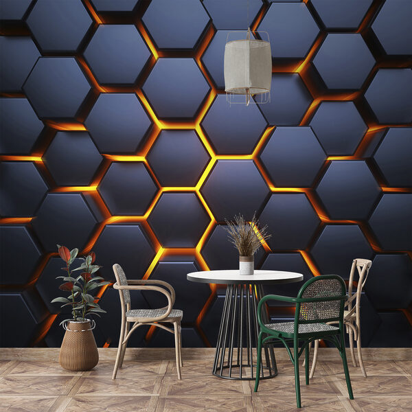 Hexágonos negros con luces naranjas Hexágonos negros con luces naranjas