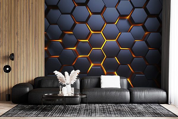 Hexágonos negros con luces naranjas Hexágonos negros con luces naranjas