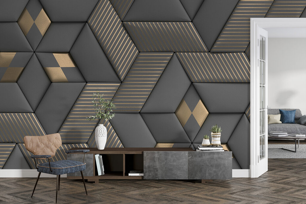 Geometric elegance in grays and brass