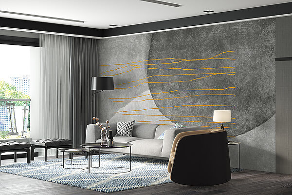 Pintura gris y blanca con líneas naranjas Pintura gris y blanca con líneas naranjas