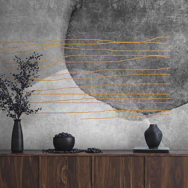 Pintura gris y blanca con líneas naranjas Pintura gris y blanca con líneas naranjas