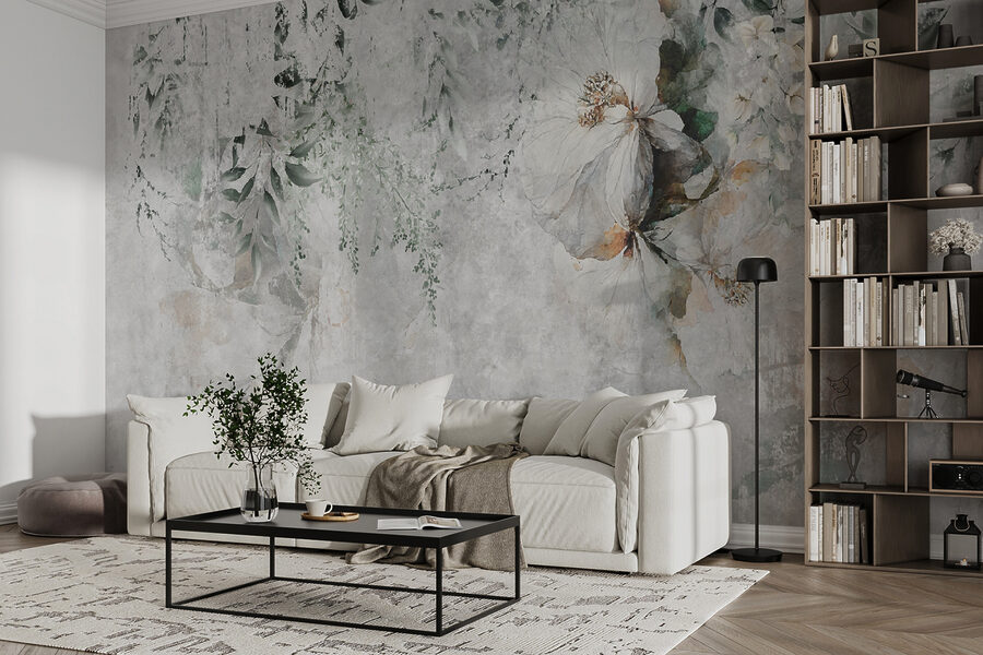Pintura de flores y hojas