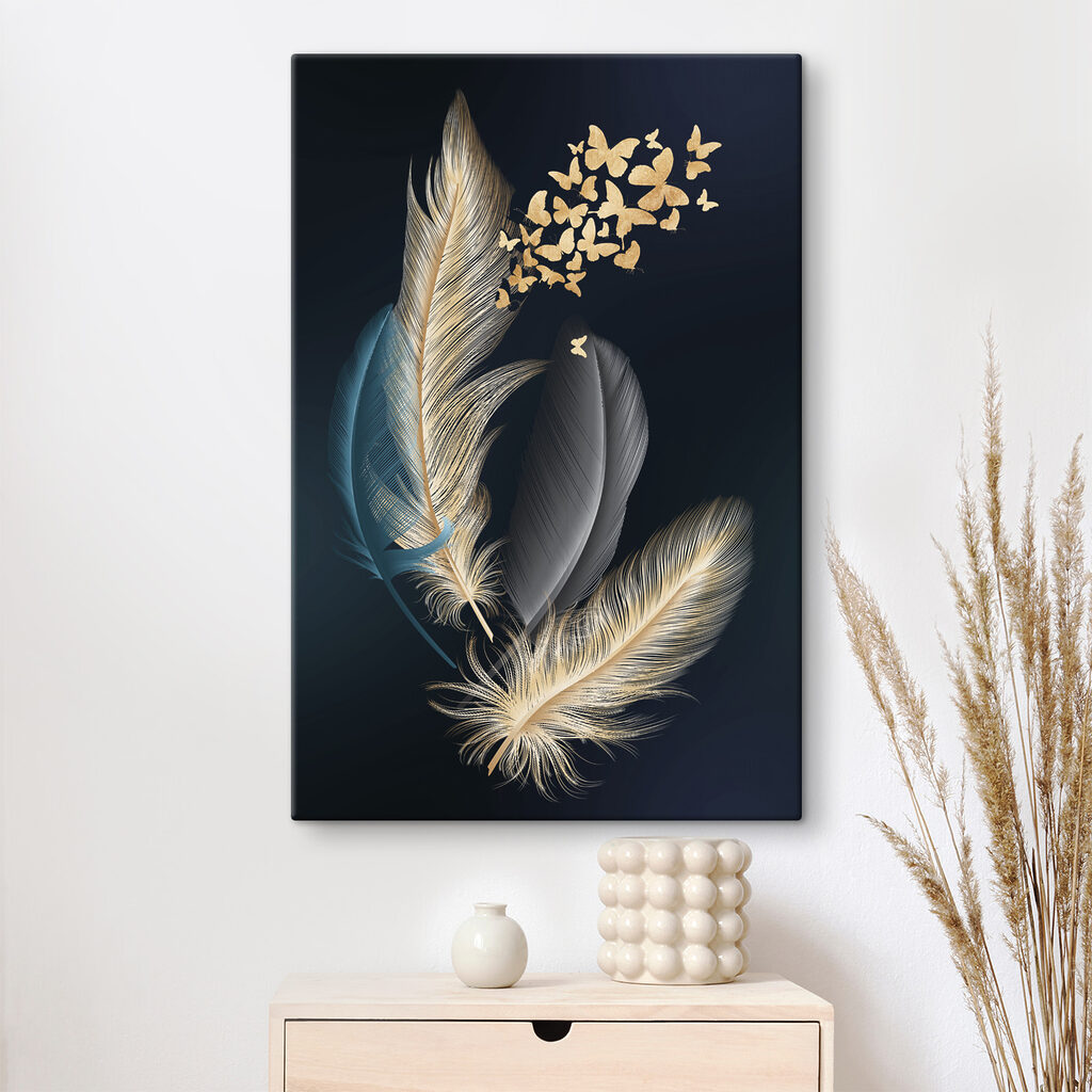 A group of feathers with butterflies