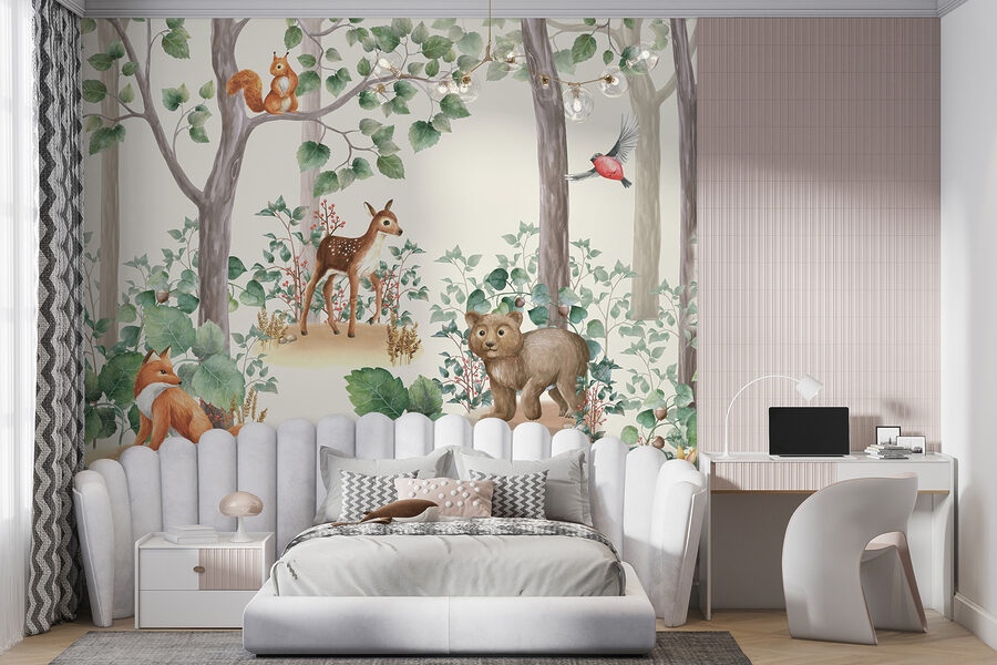 Papel pintado con animales en el bosque Papel pintado con animales en el bosque