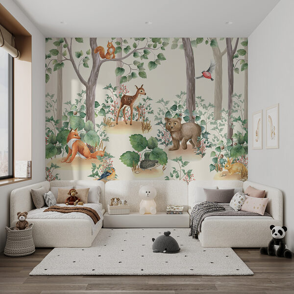 Papel pintado con animales en el bosque Papel pintado con animales en el bosque