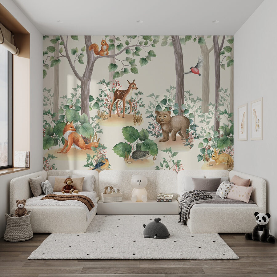 Papel pintado con animales en el bosque Papel pintado con animales en el bosque