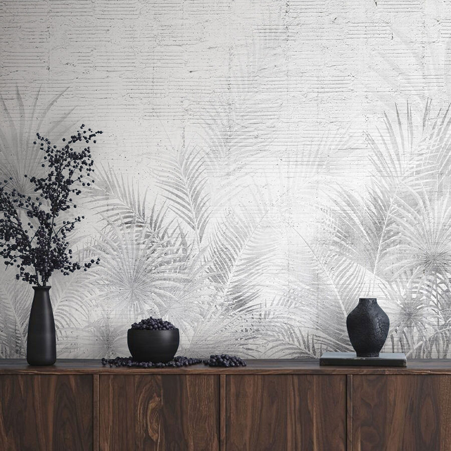 Fotomurales Fondo blanco y gris con hojas de palmera - Imagen 5