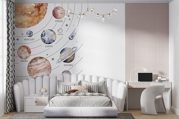 Acuarela de planetas y estrellas Acuarela de planetas y estrellas