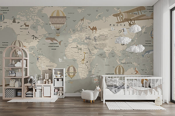 Mapa del mundo con aviones y animales Mapa del mundo con aviones y animales