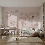 Fotomurales Mapa del mundo con animales y aves