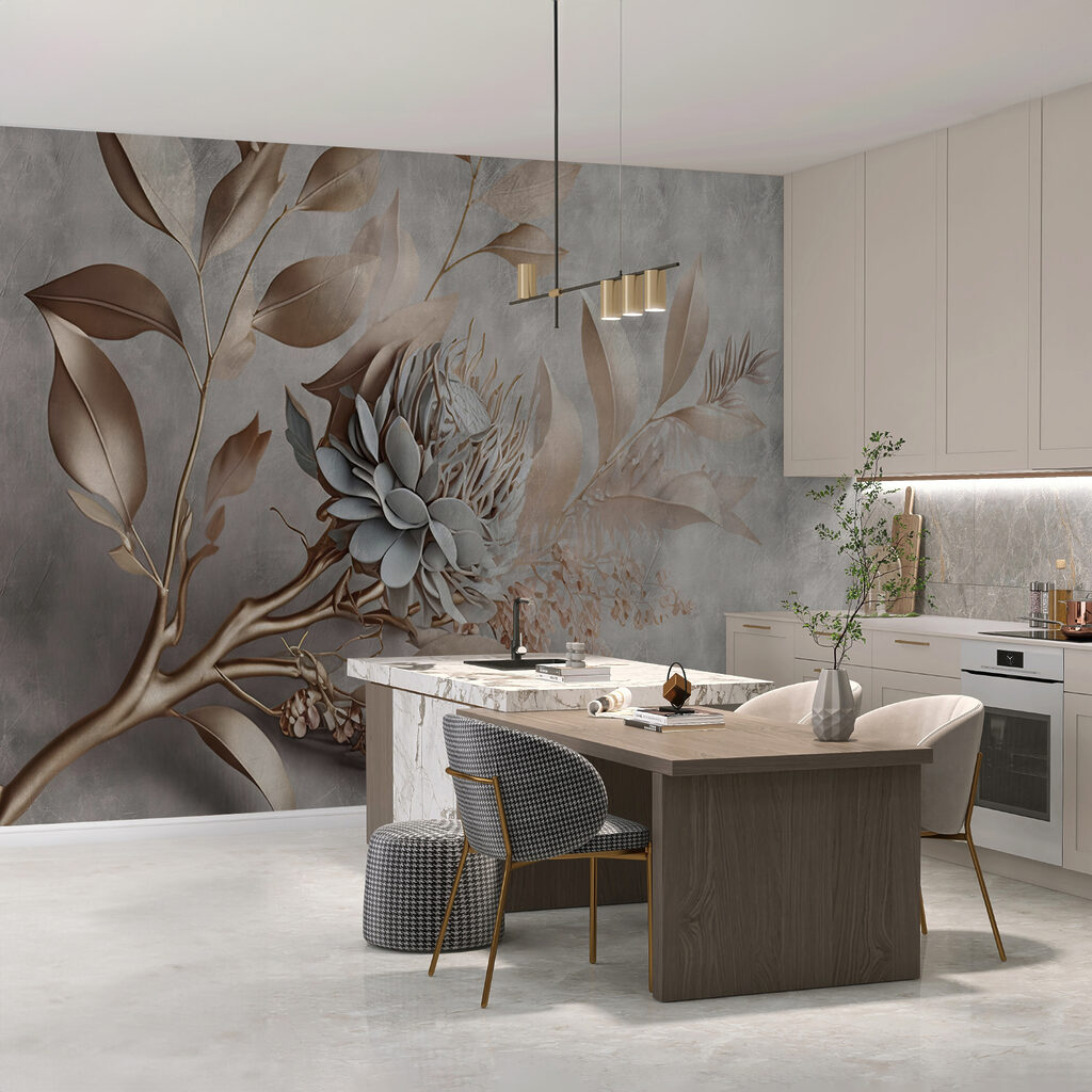 Elegant paper flowers and delicate leaves