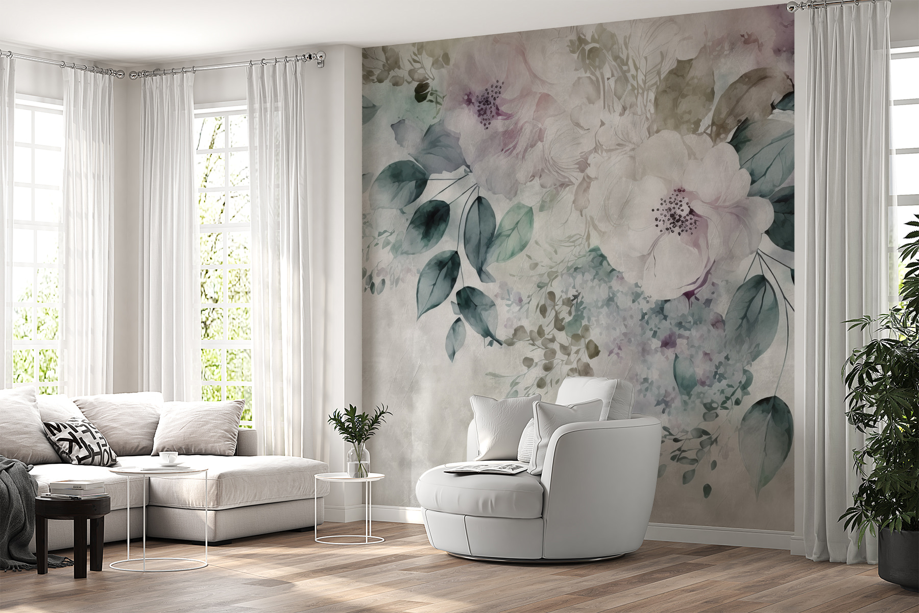 Painting of flowers and leaves