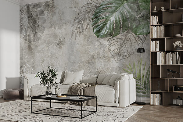 Elegant leaves on textured background