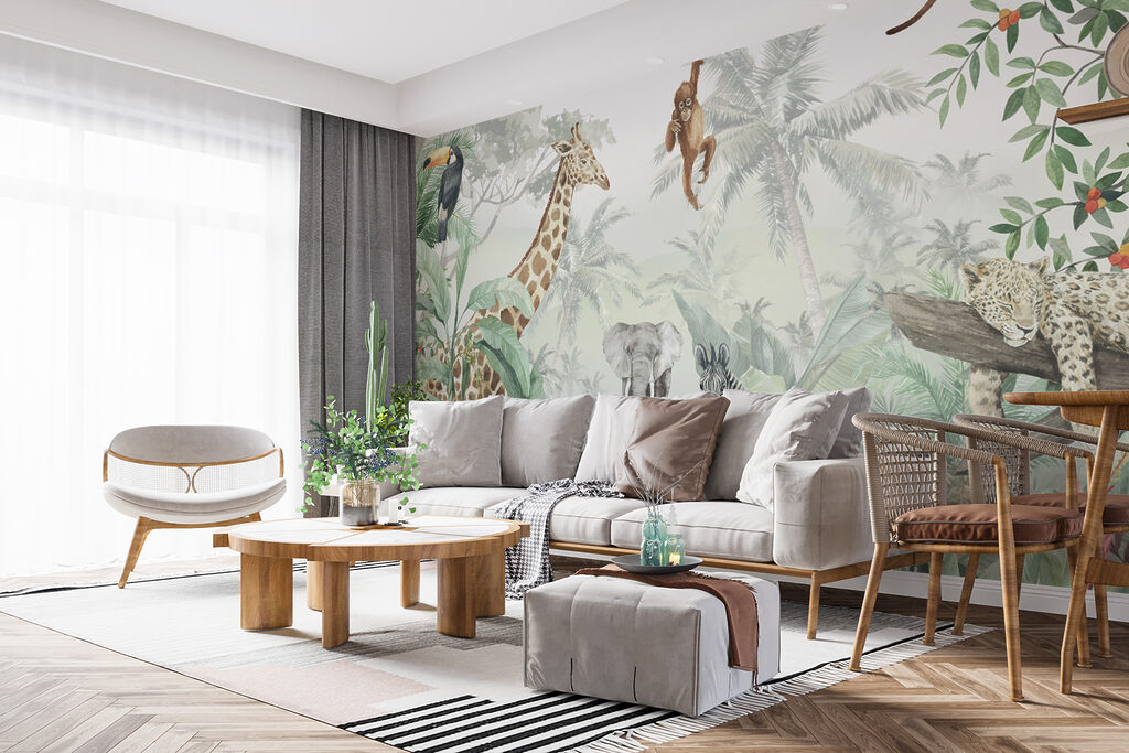 Wall mural of animals in the jungle